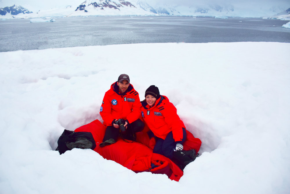 Influencer Megan Jerrard of Mapping Megan in Antarctica Camping on the Ice