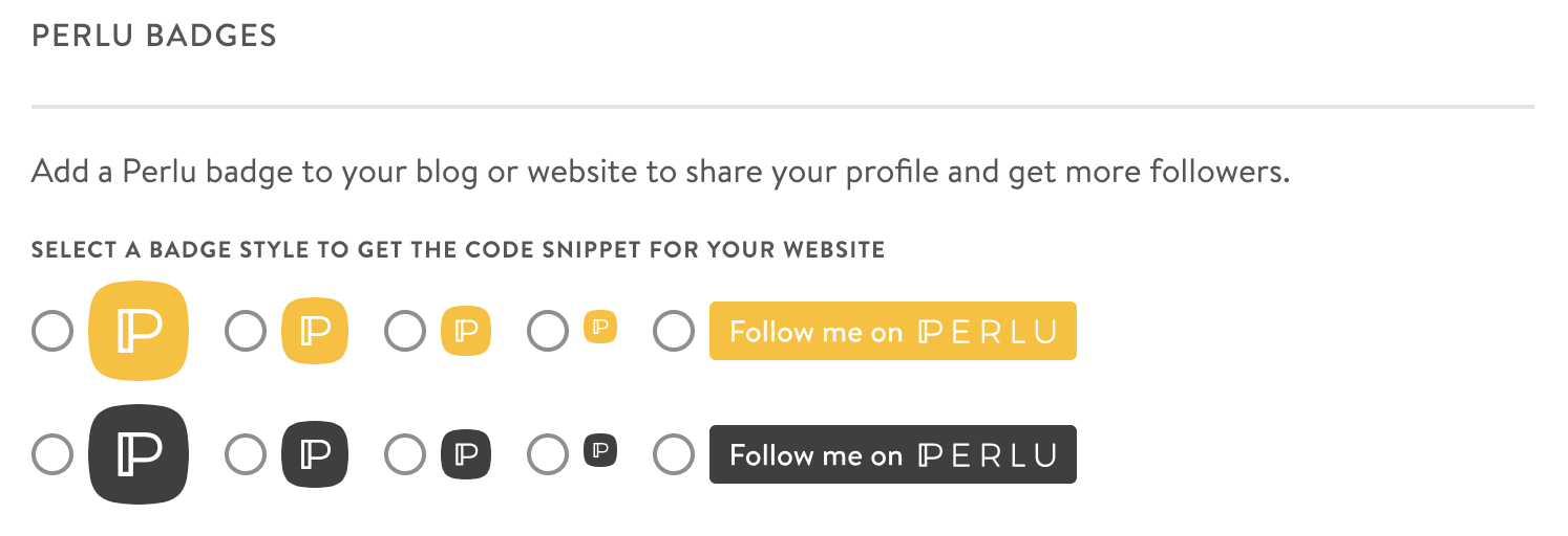 choose Perlu badge for influeencer blog website