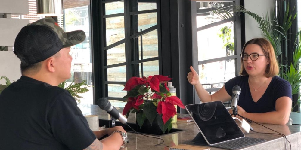 influencer Courtney Brandt from A to Za'atar recording podcast